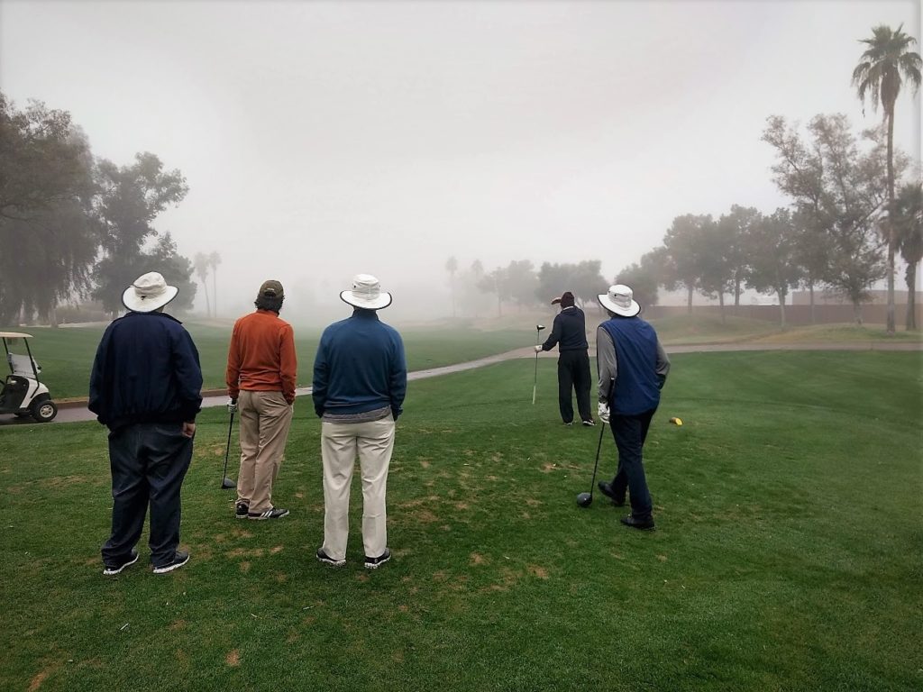 A foggy morning start at Superstition Spring Golf Course