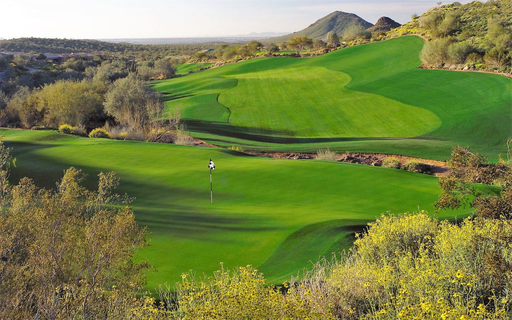 The course at Eagle Mountain is an innovative departure from the ‘target’ style golf courses constructed in the Sonoran Desert with a layout that takes advantage of a wide variety of land features. In many instances, long extended views into untouched desert landscape and area landmarks, such as Camelback and Red Mountain, will be afforded.The course offers four sets of tees and has a range of playing yardage from 5,065 to 6,800. It is a strategic, yet forgiving design that asks the player to make choices relative to his or her own skill level.